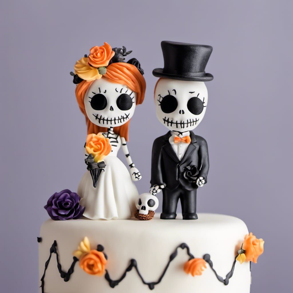 Halloween Wedding Cake Topper with Skeleton Bride and Groom