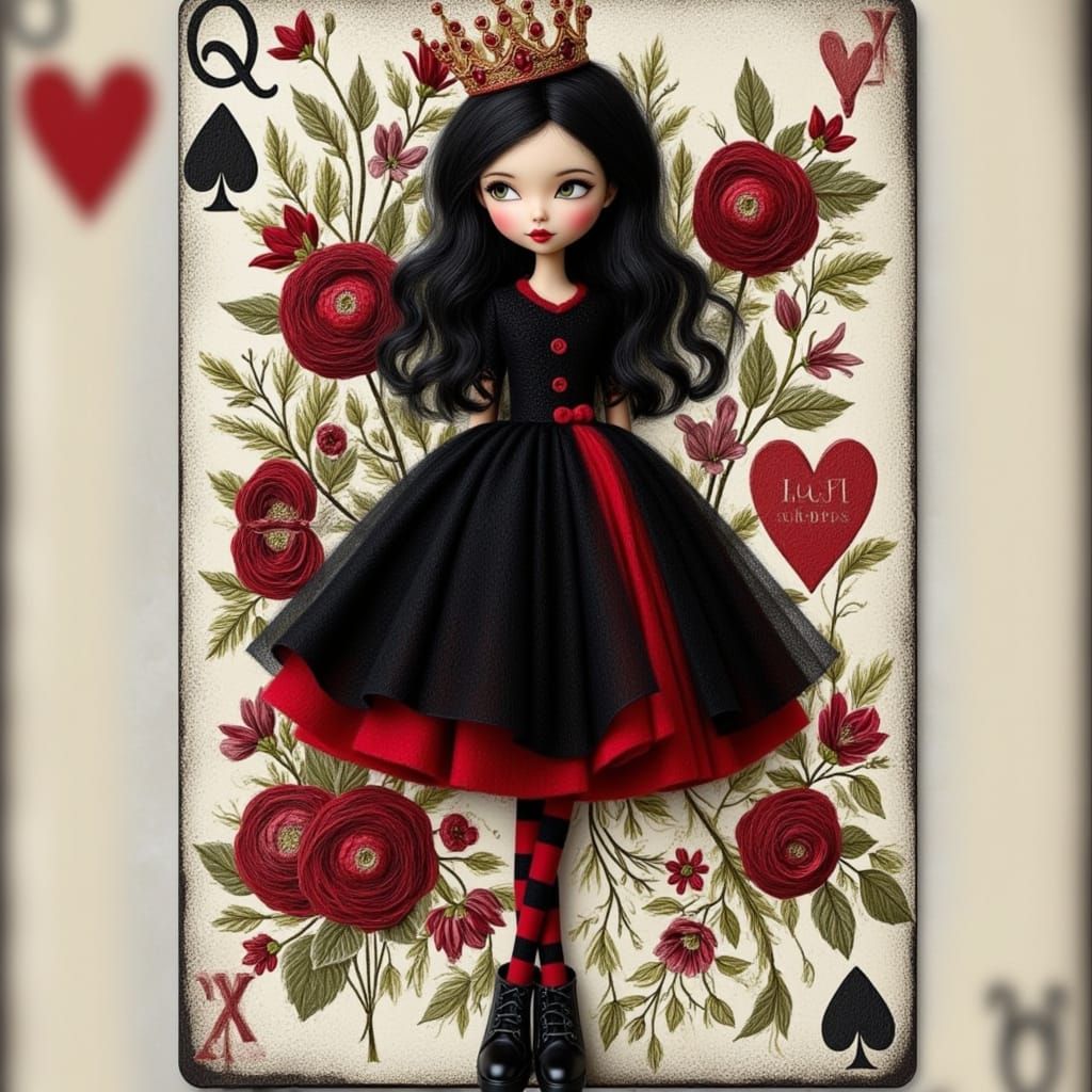 Queen Girl Emerging From Playing Card in Punk Dress