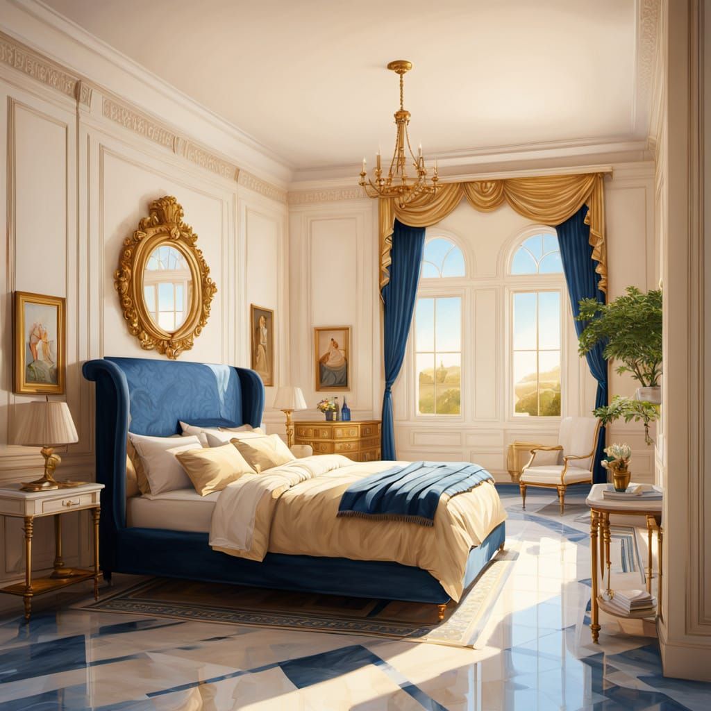 Greek Revival Guest Bedroom in Oil Painting Style