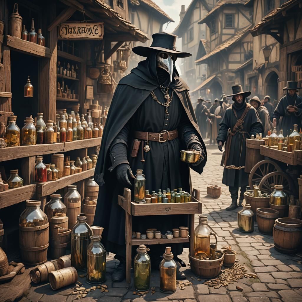 Medieval Plague Doctor with Medicine Jars