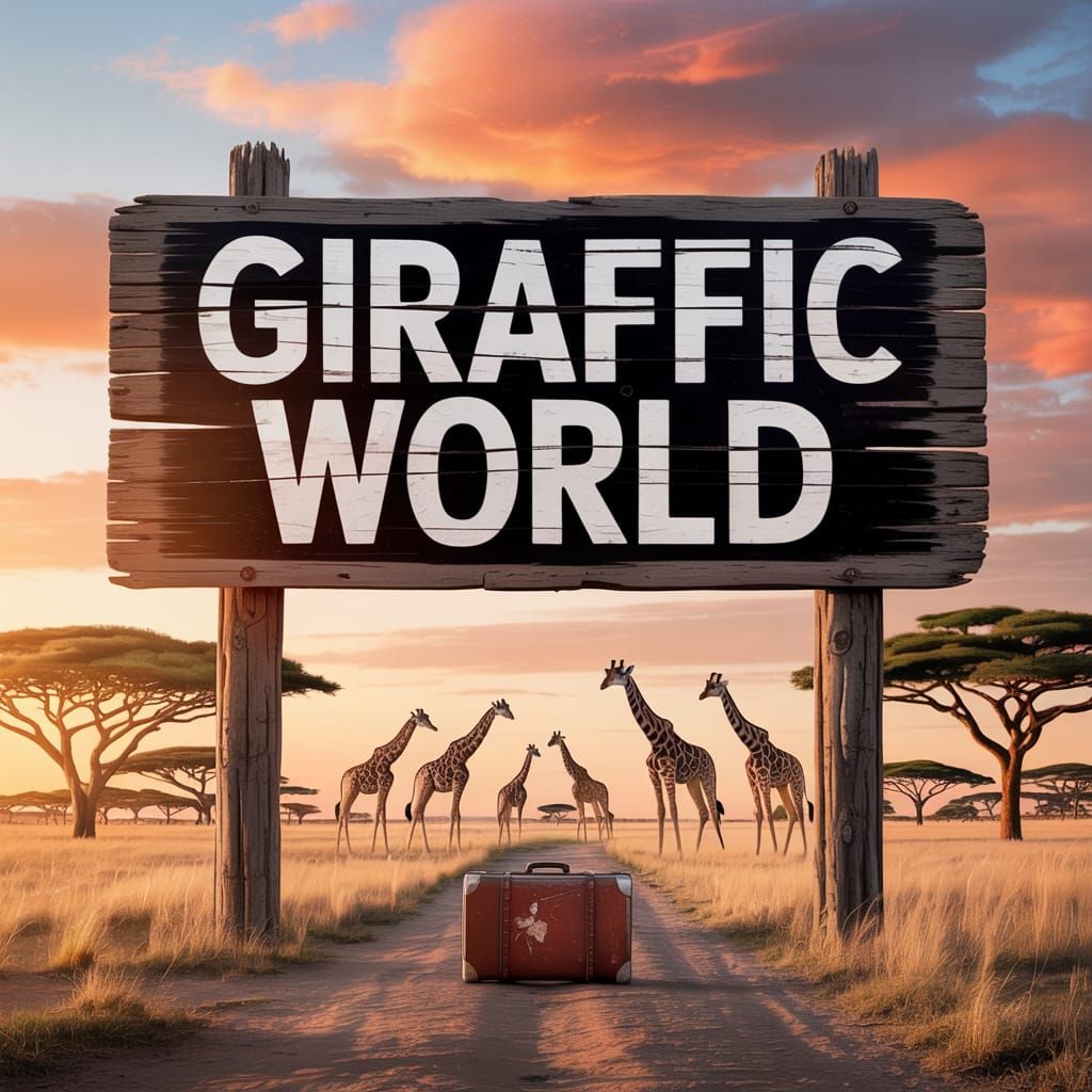 Savanna Sunset: Photograph of "Giraffic World" Sign