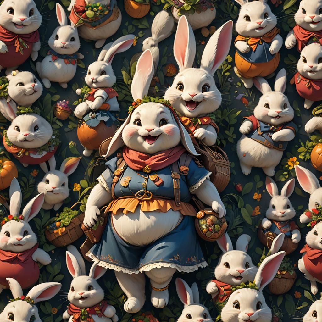 Cheerful Chubby Rabbit Girl with Big Belly