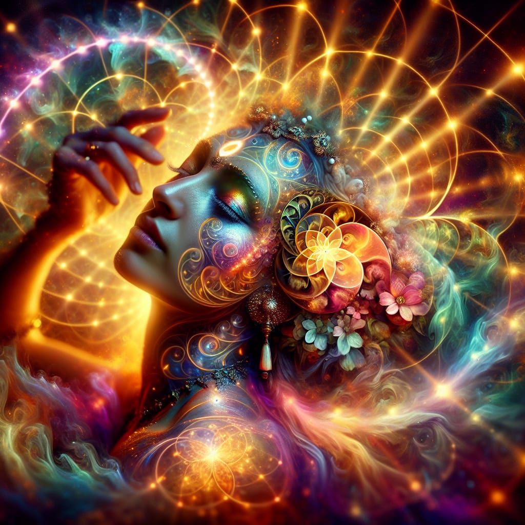 Ethereal Yoga: Woman in Stained Glass Art Nouveau