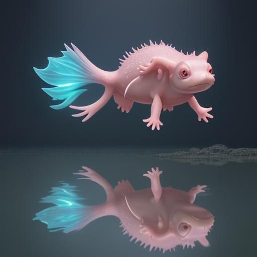 Cute Axolotl Water Reflection in 3D Style