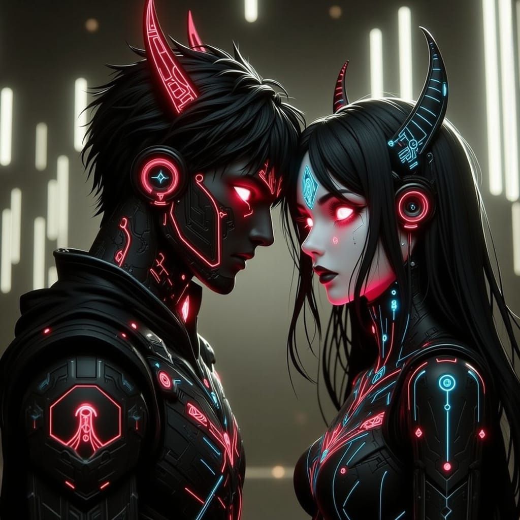 Anime Cosmic Demon Monarchs in Galactic Watercolor Style