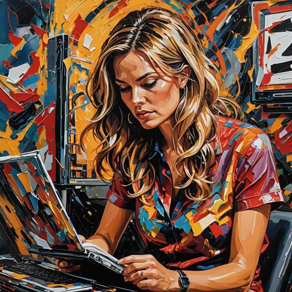 Neo-Expressionist Painting of Woman Reading