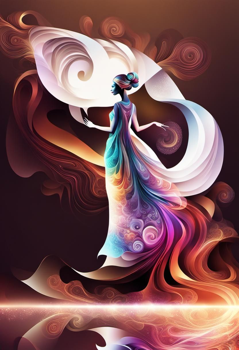 Fractal Fashion: Abstract Woman in Iridescent Digital Art