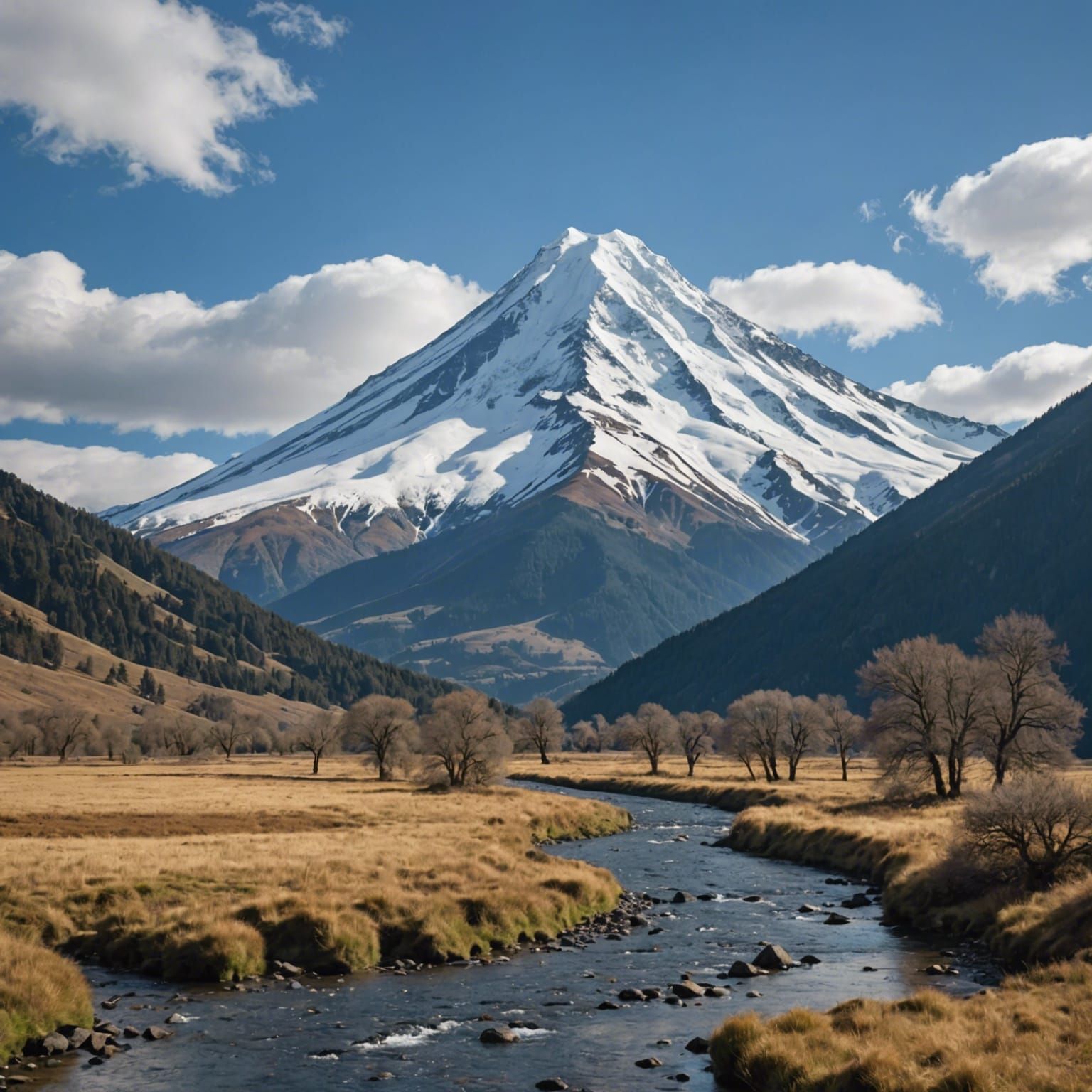 Majestic Snow-Capped Mountain in Tranquil Landscape