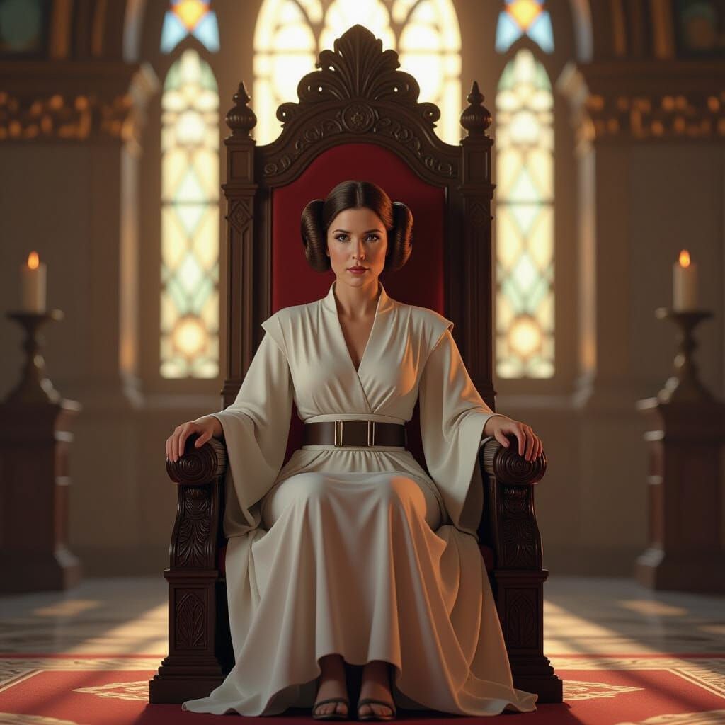 Princess Leia on Ornate Throne in Grand Hall