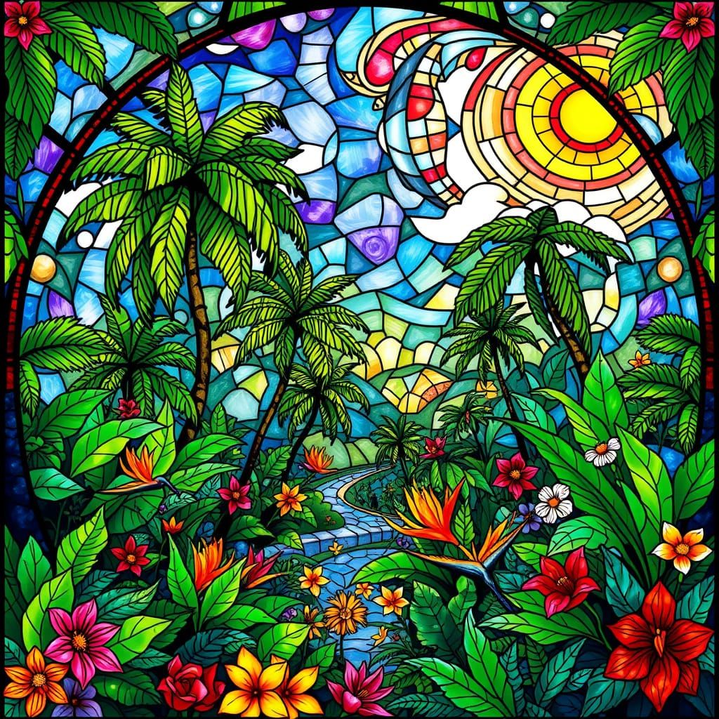 Exotic Stained Glass Tropical Paradise