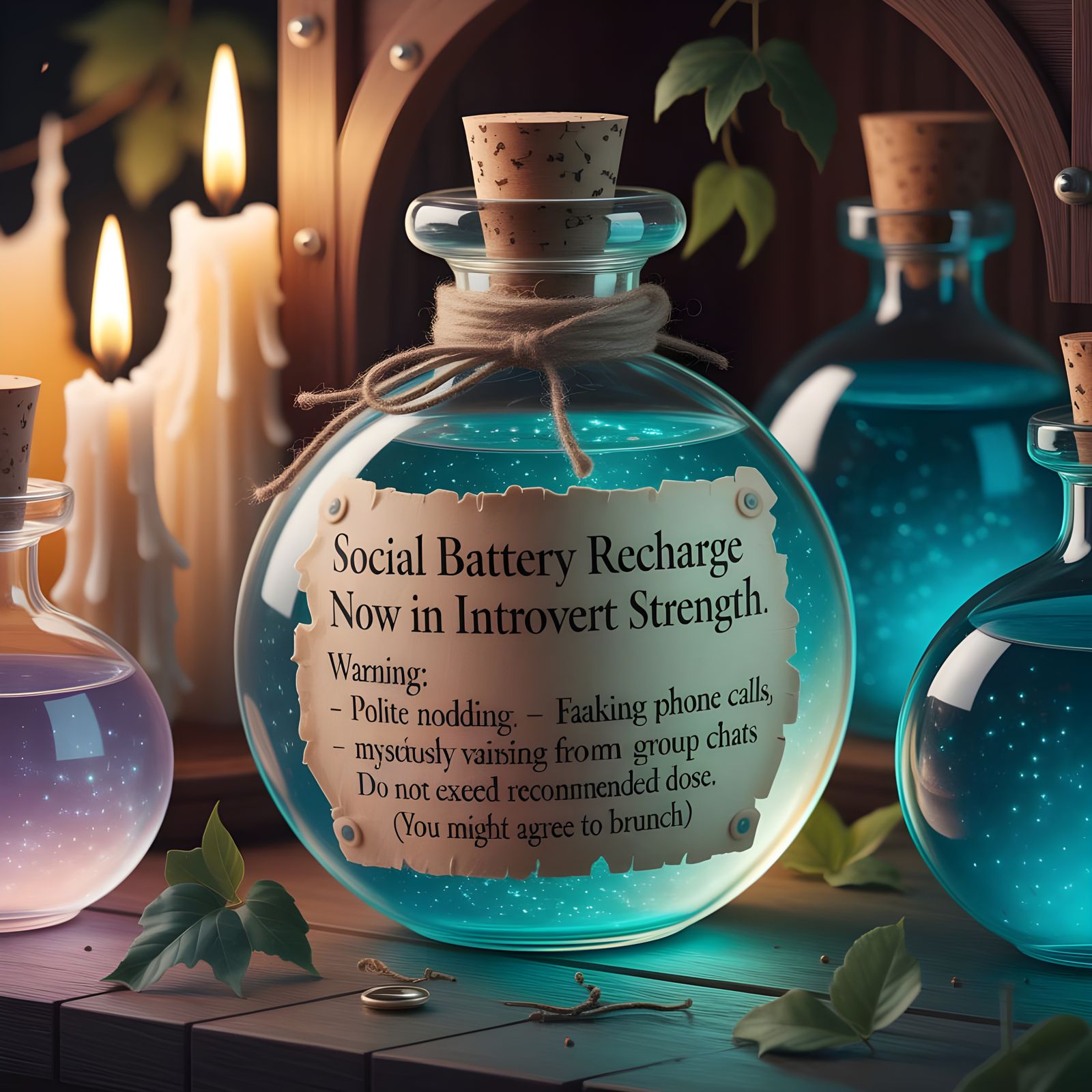 Whimsical Magical Potion Bottle in a Warm, Golden Light
