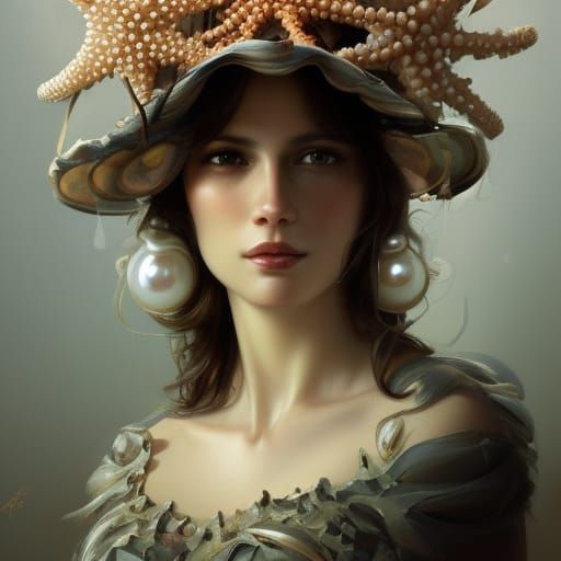 Seashell Hat Portrait in Hyperdetailed Lighting