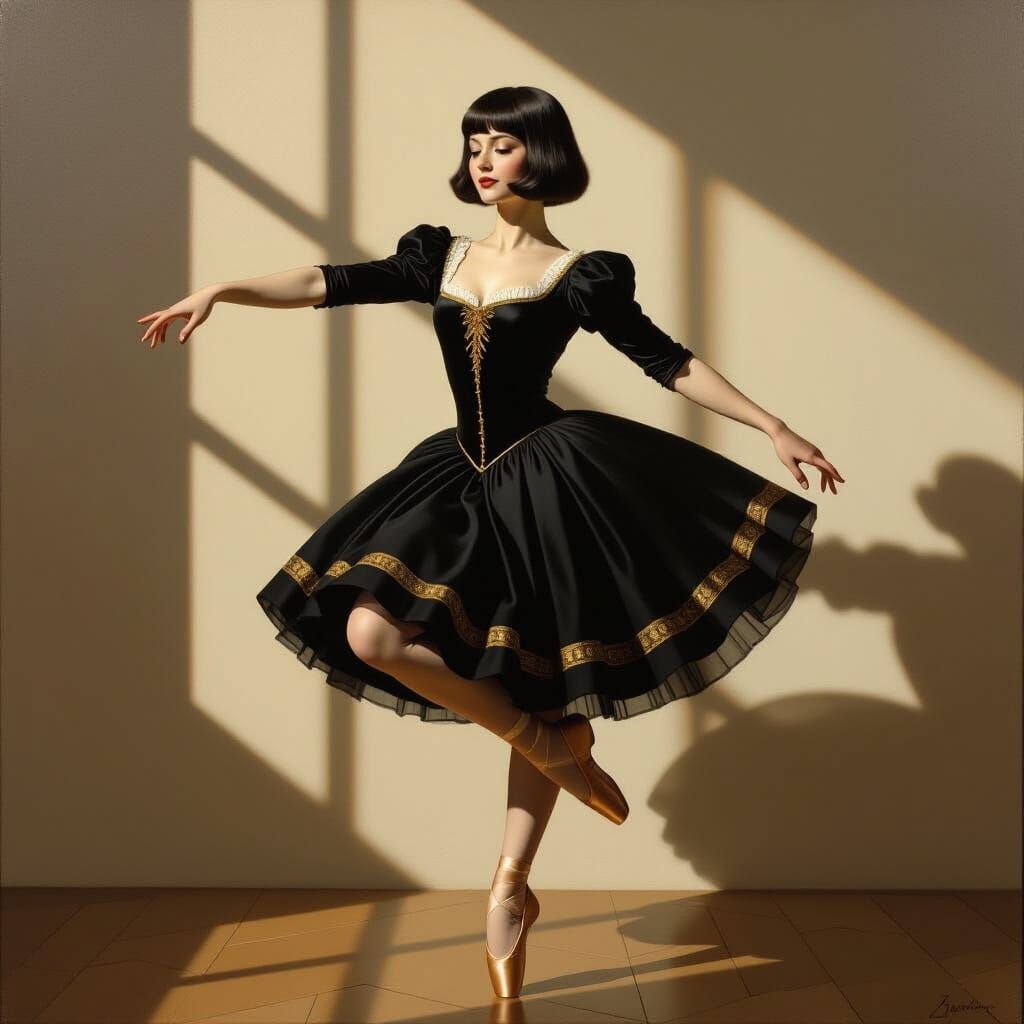 Baroque Oil Painting: Woman in Ballet Pose with Golden Trim ...