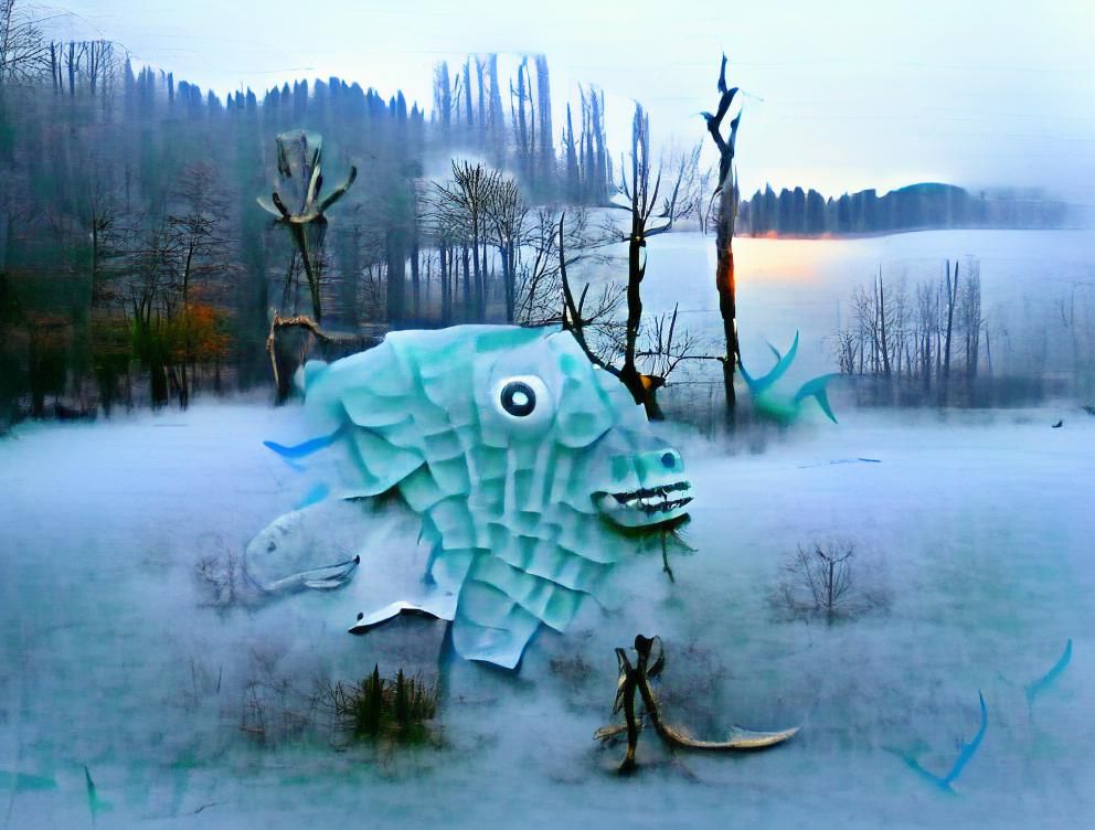 Giant Fish Monster Frozen in Icy Lake