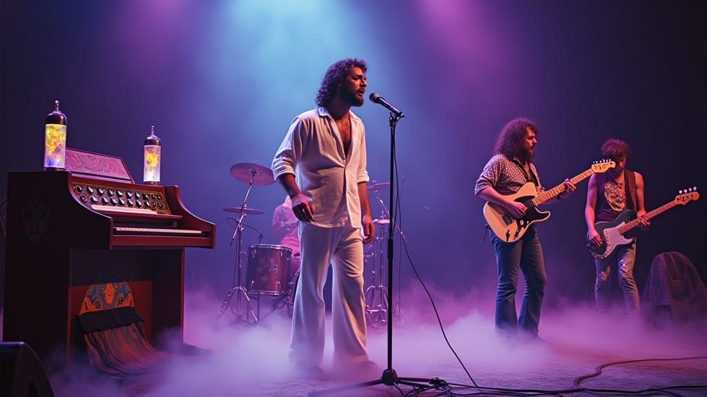 Psychedelic Space Rock Concert Scene in Vibrant Colors