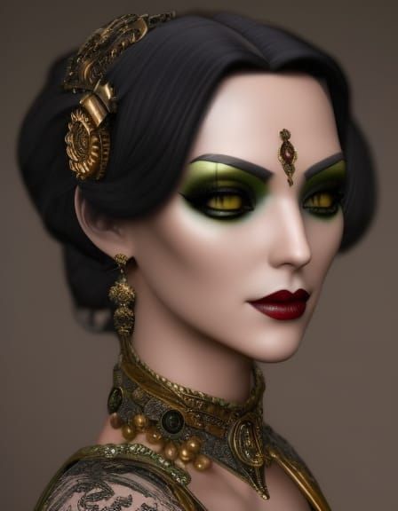 Detailed Vampire Portrait in Steampunk Rococo Style