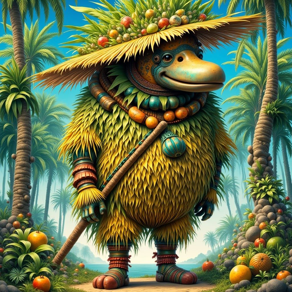 Kumpo in Palm Leaf Costume, Earthy Surrealism