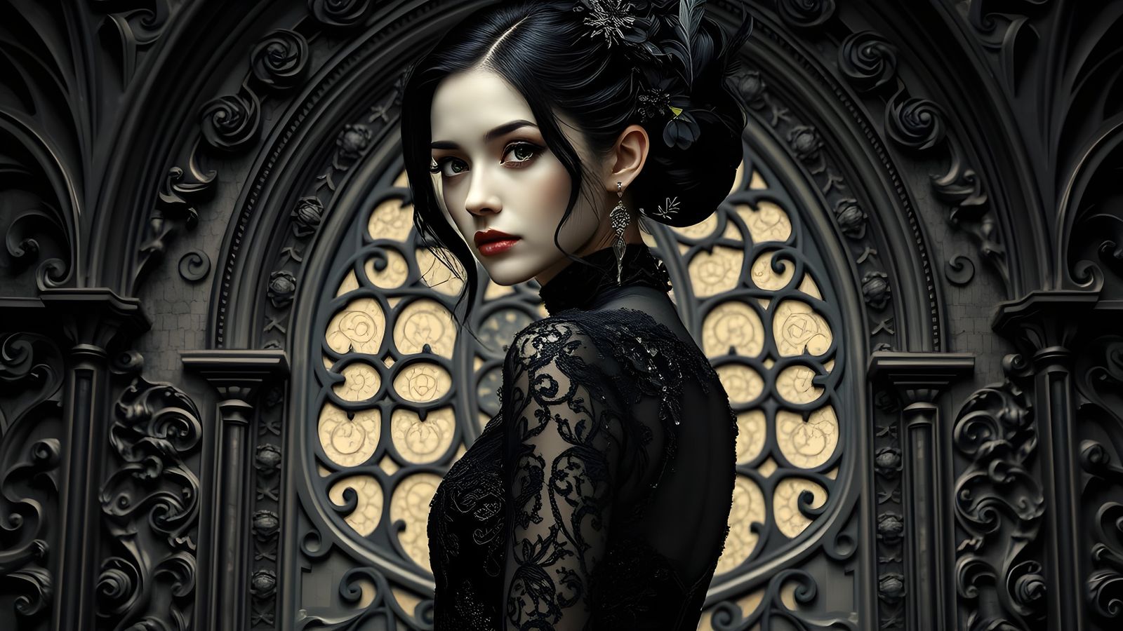 Elegant Gothic Woman in Dark Fantasy Style