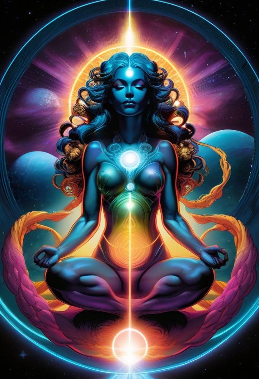 Cosmic Energy Transit to Enlightenment: Dreamy Illustration