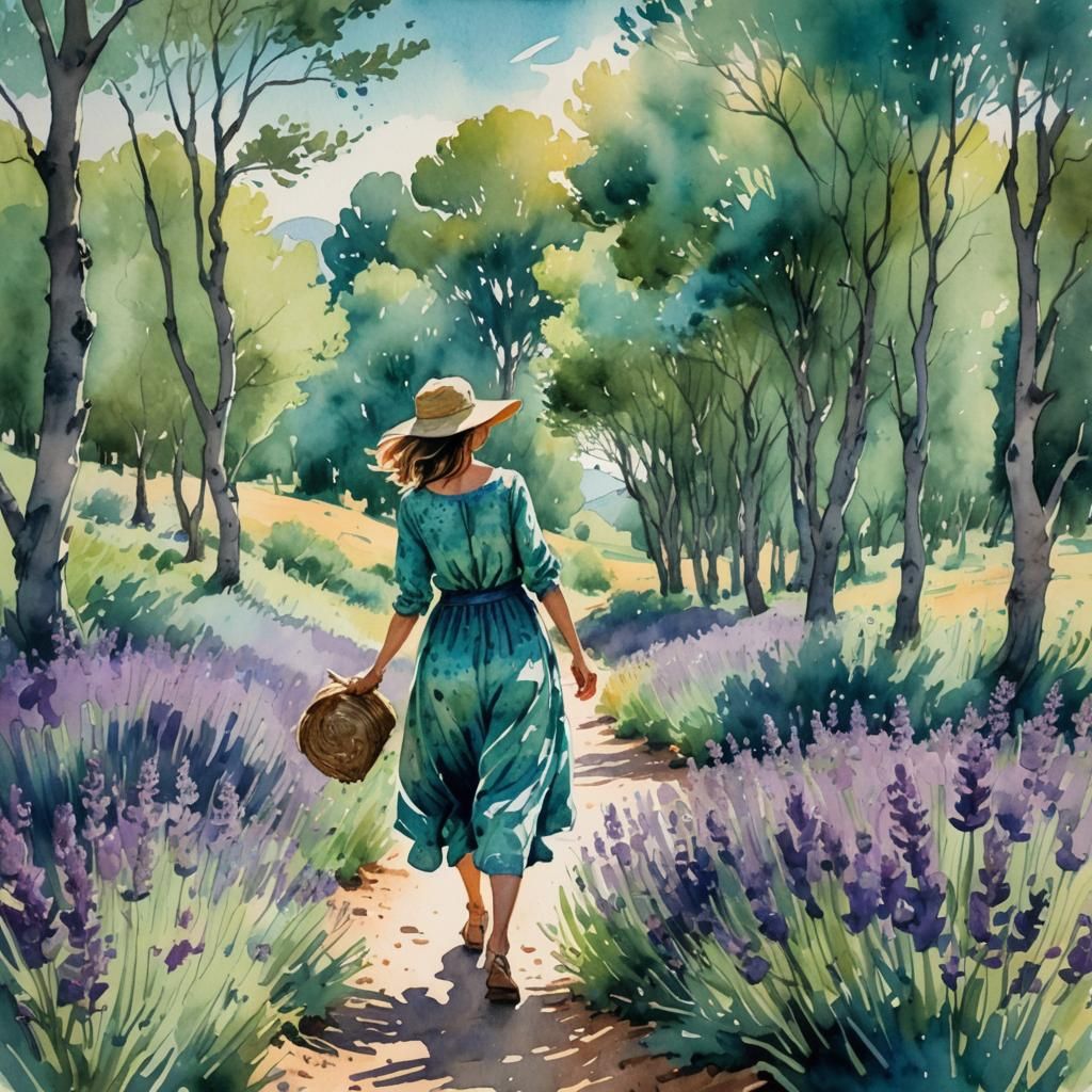 Spanish Countryside Summer Walk in Watercolor and Ink
