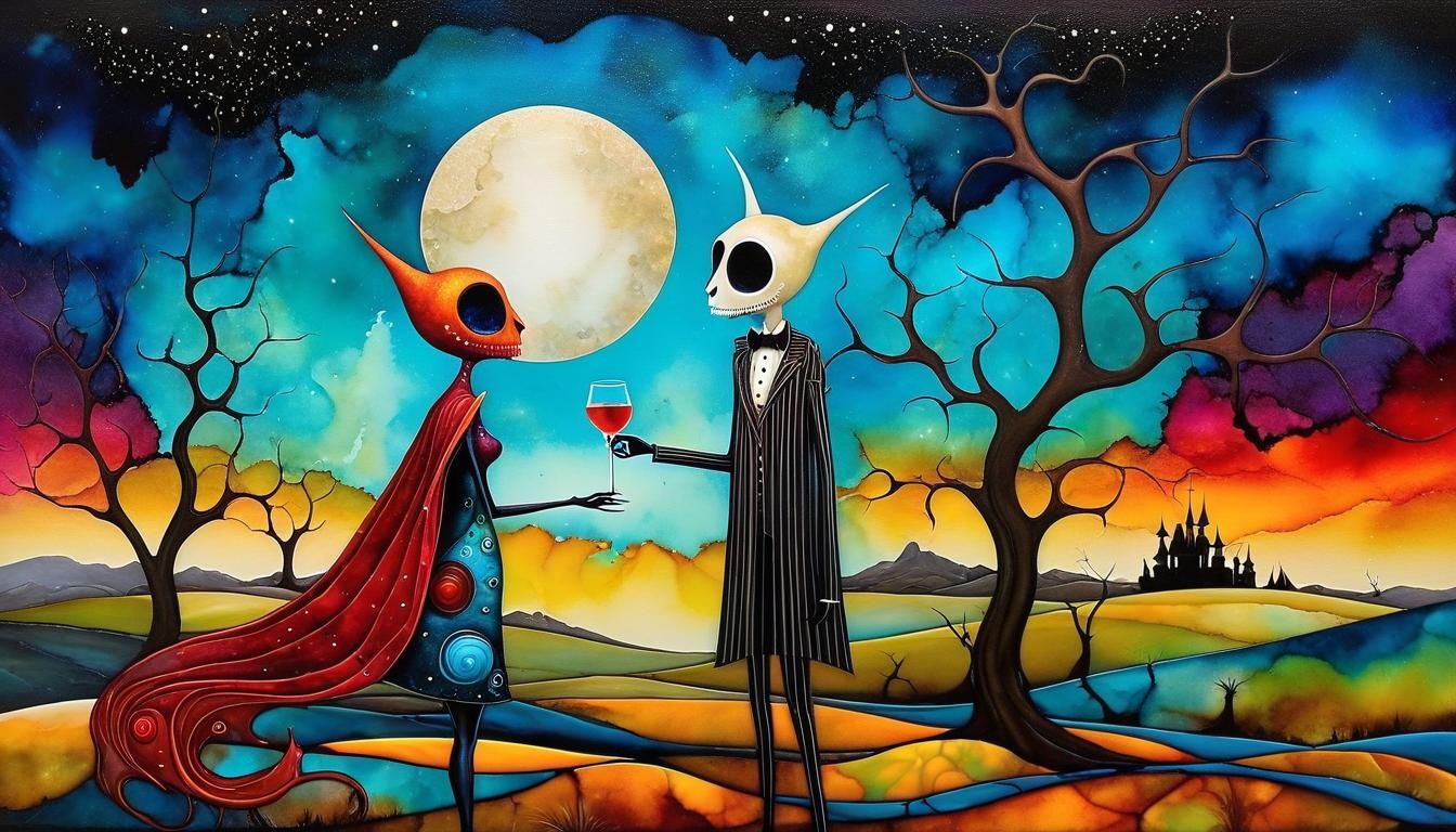 Surreal Kiss in Desolate Land: Alcohol Ink Art