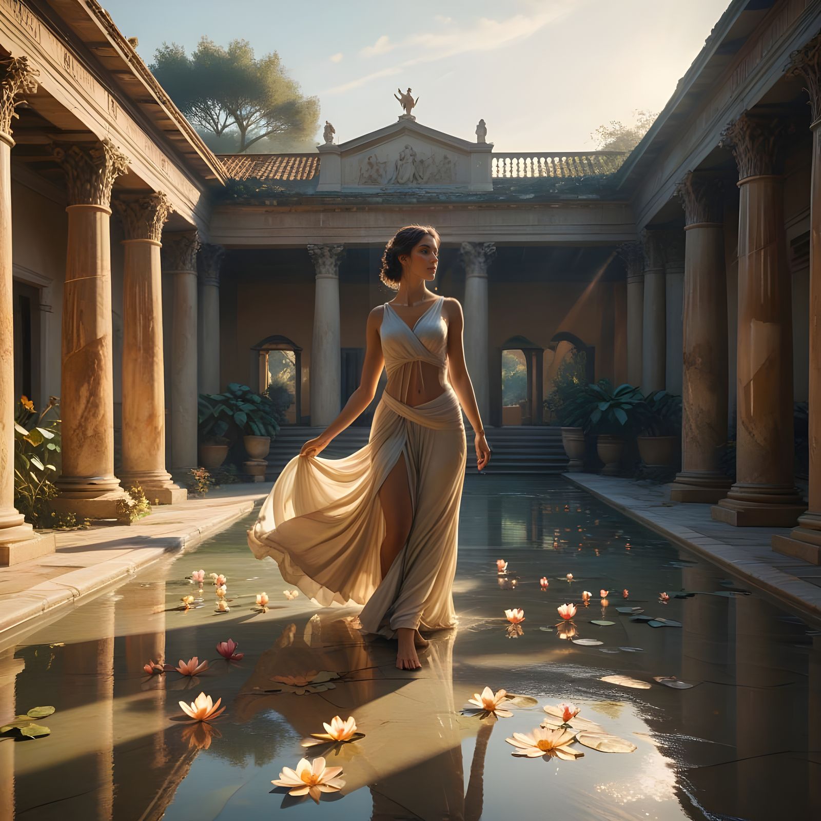 Luxurious Roman Villa Scene in Ancient Style Trading Card Ar...