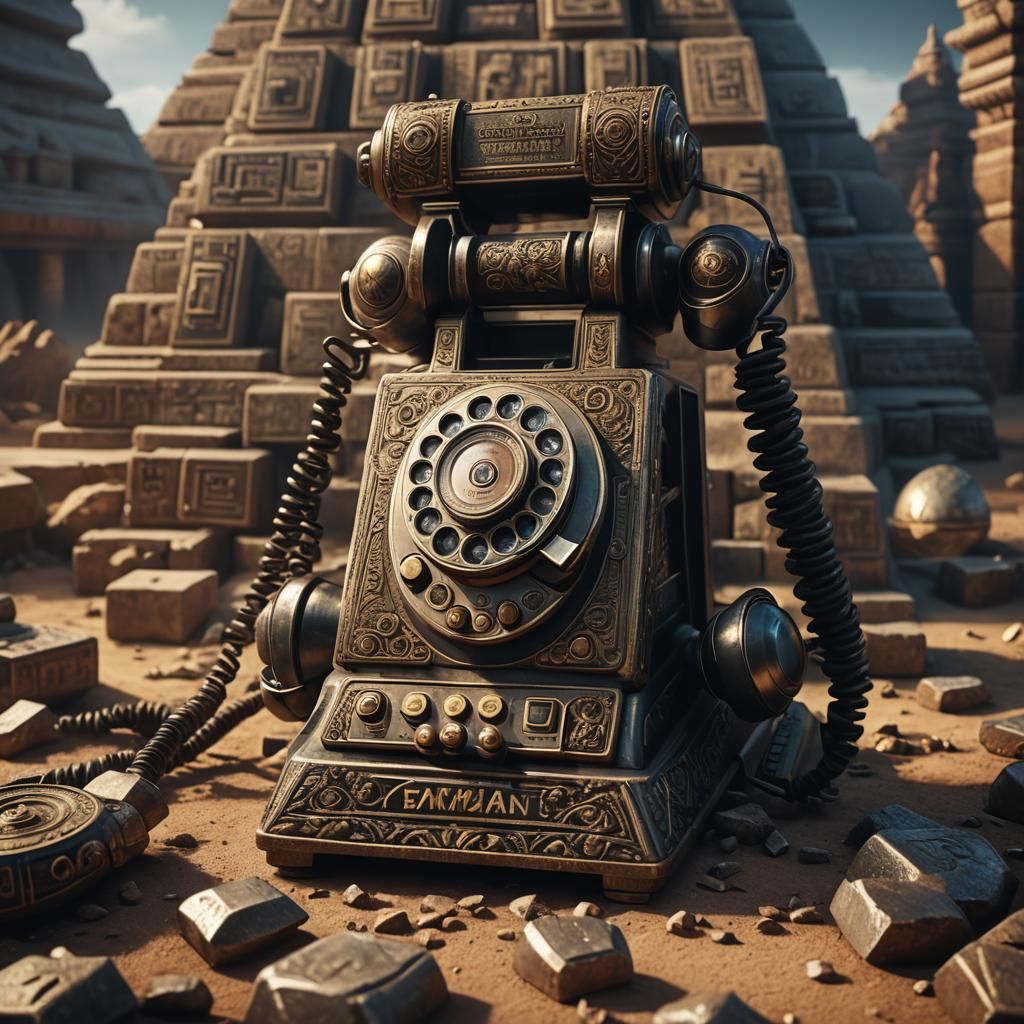 Intricate Old Tech Phone in Pyramid, 8K Render