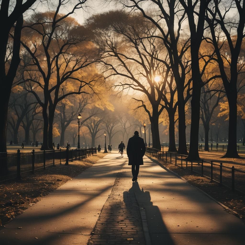 Central Park Sunset: Moody Film Noir Scene