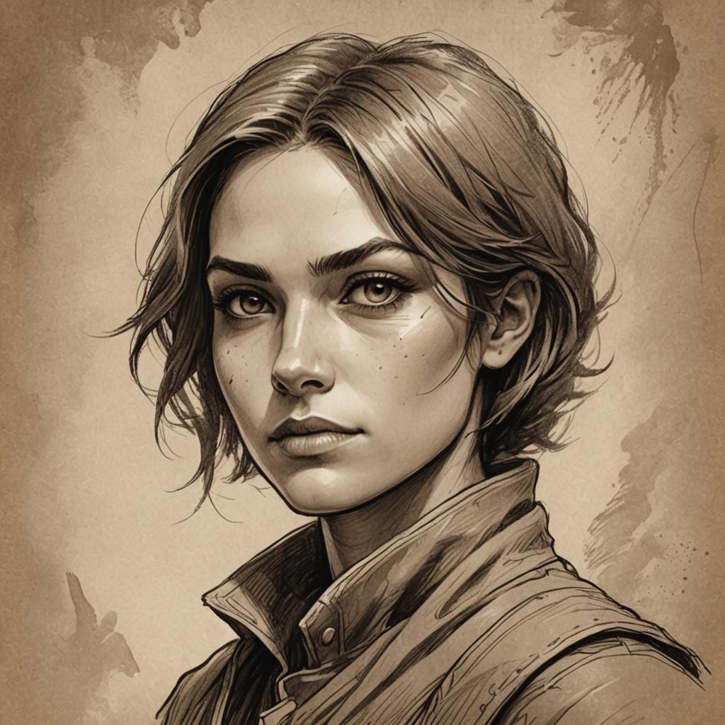 Sepia Sketch Portrait of a Female Rogue