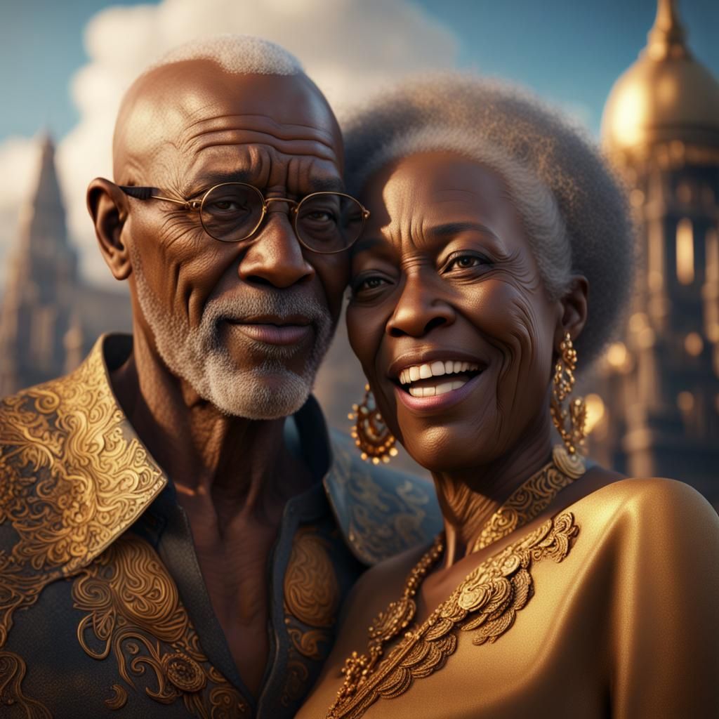 Golden Anniversary Portrait of Elderly Black Couple