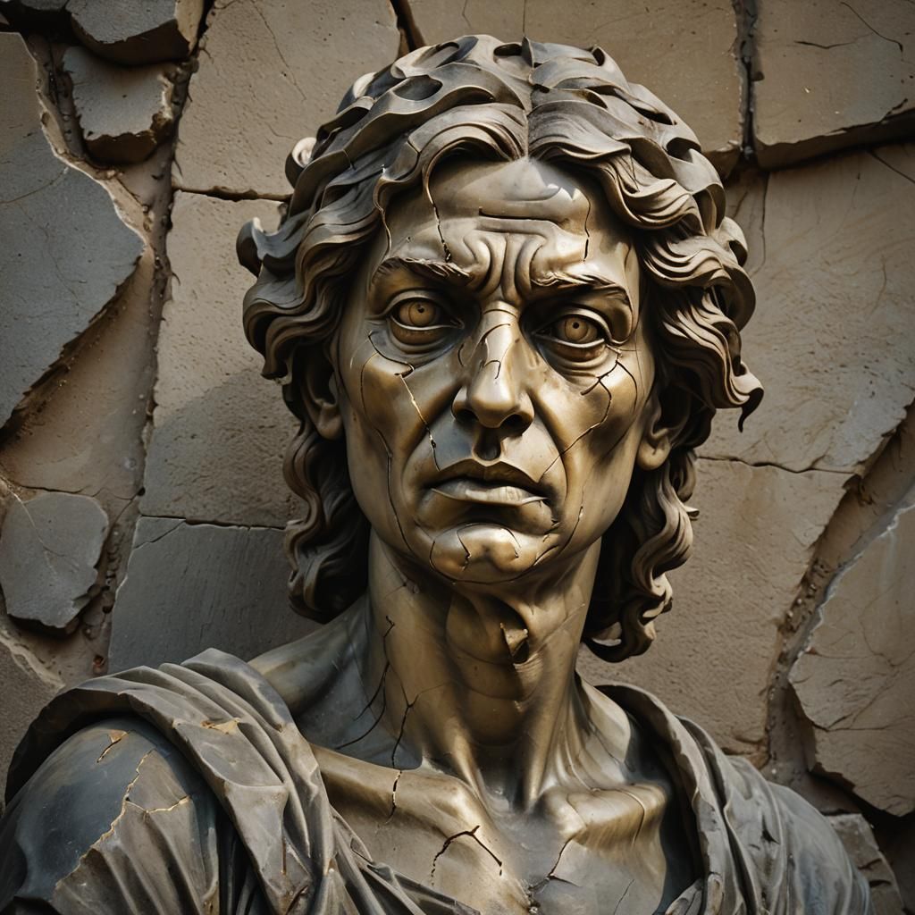 Anguished Statue in Surrealist Chiaroscuro Lighting