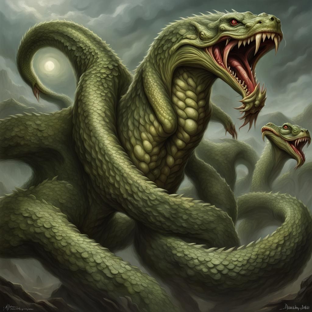 Two-Headed Hydra in Epic Battle Scene