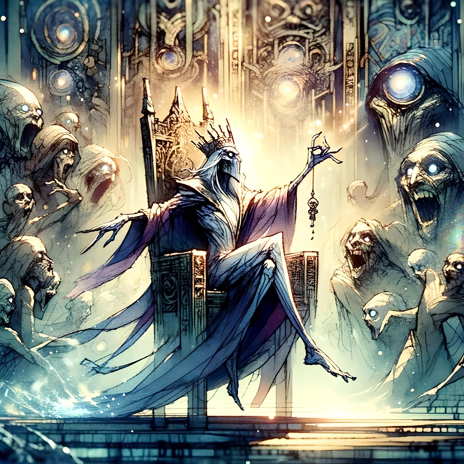 Eldritch Horror Slow Dance in Watercolor Style