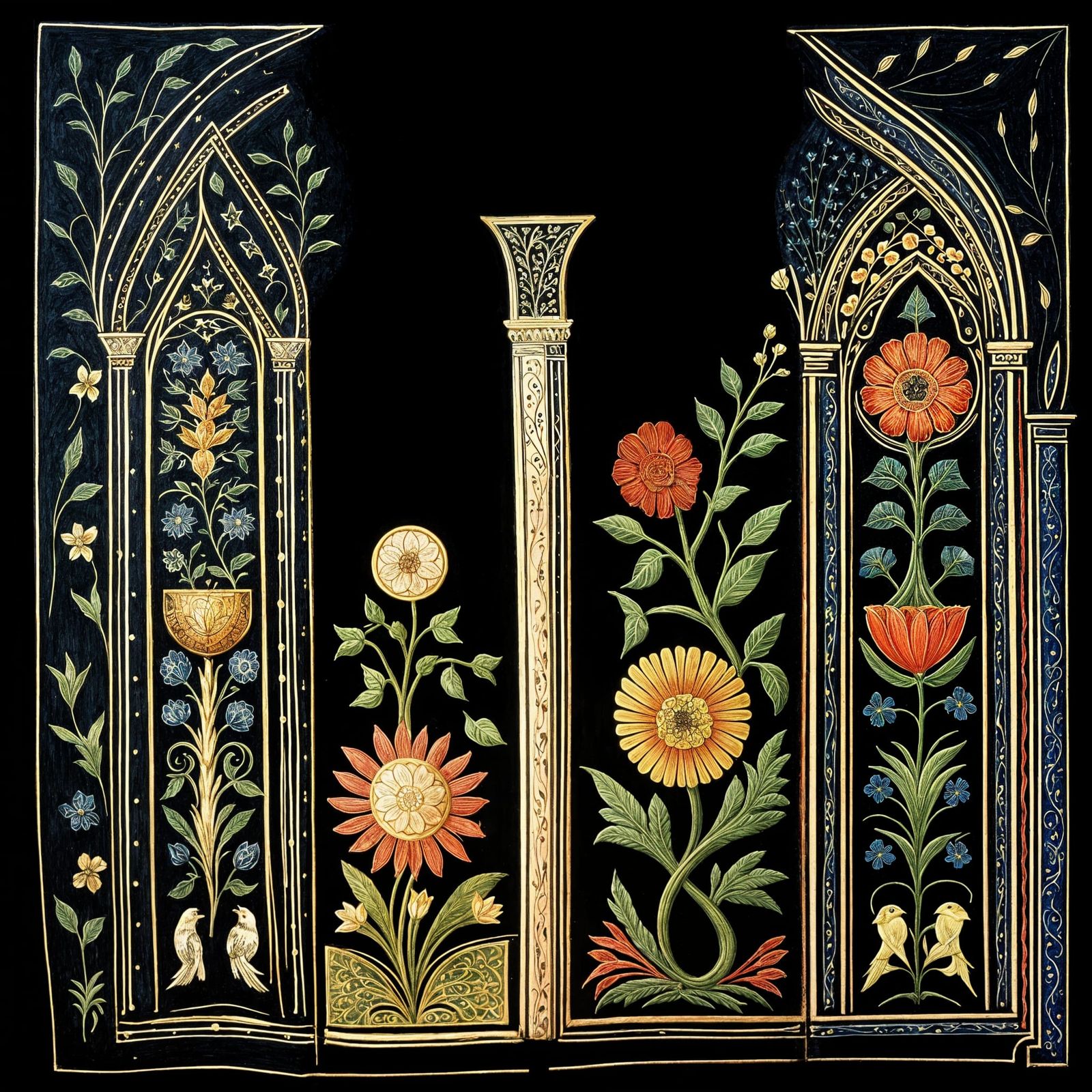 Medieval Illuminated Manuscript With Neon Vines