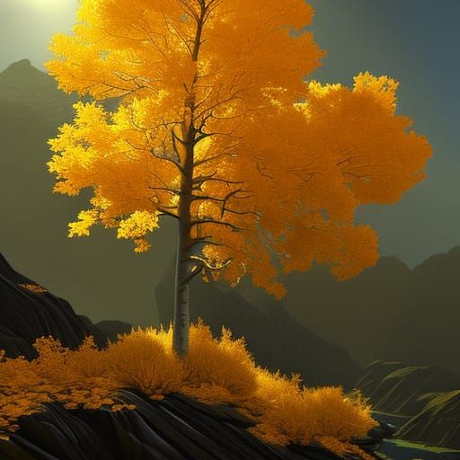 Magical Golden Aspen Tree in Gothic Style