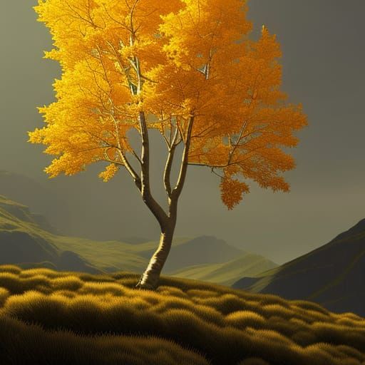 Magical Golden Aspen Tree in Gothic Style
