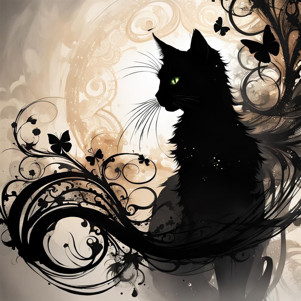 Filigree Fractal Shamrock Cat Ink Masterpiece