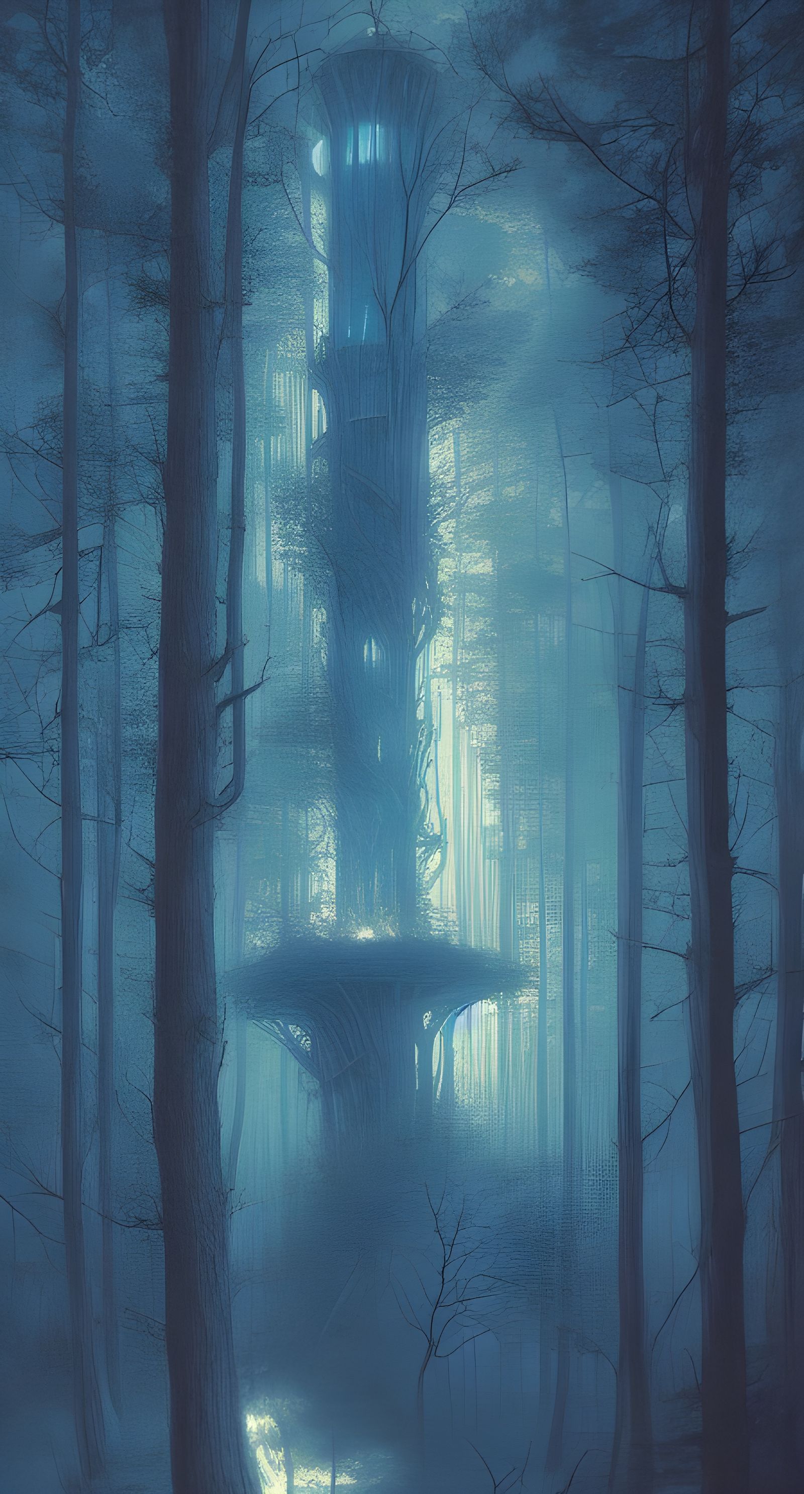 Blue Tower in Strange Woods: Digital Romanticism