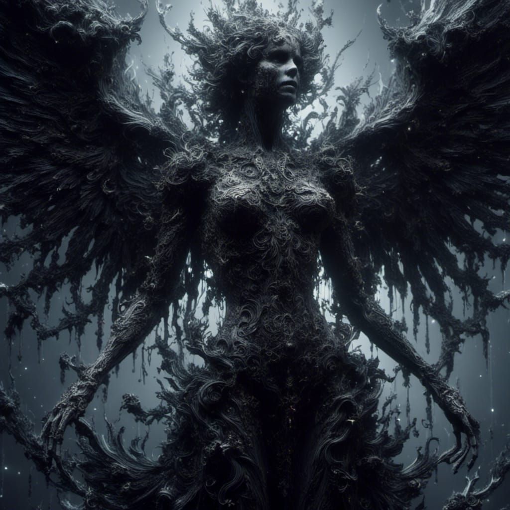 Fallen Angel of Death with Glowing Runes
