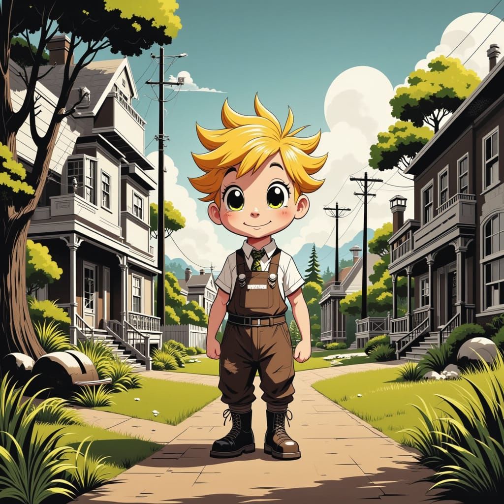 Cute Boy in Overalls: 1920s Cartoon Style