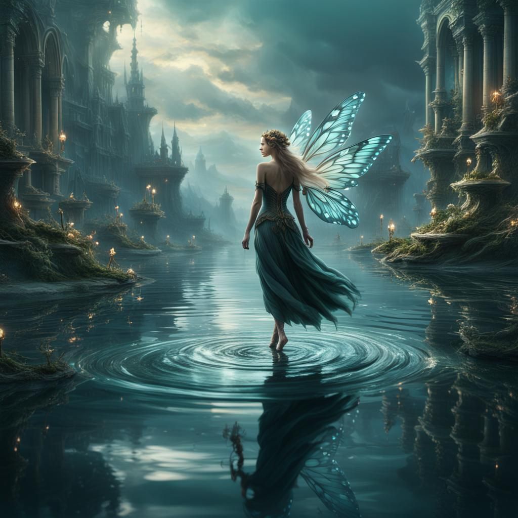 Beautiful Fairy Walking on Water: Digital Matte Painting