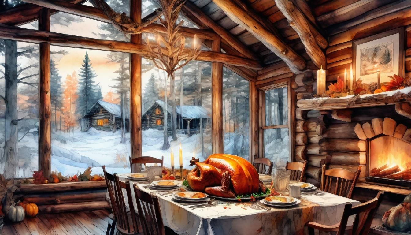 Cozy Candle-Lit Thanksgiving Dinner in Cabin