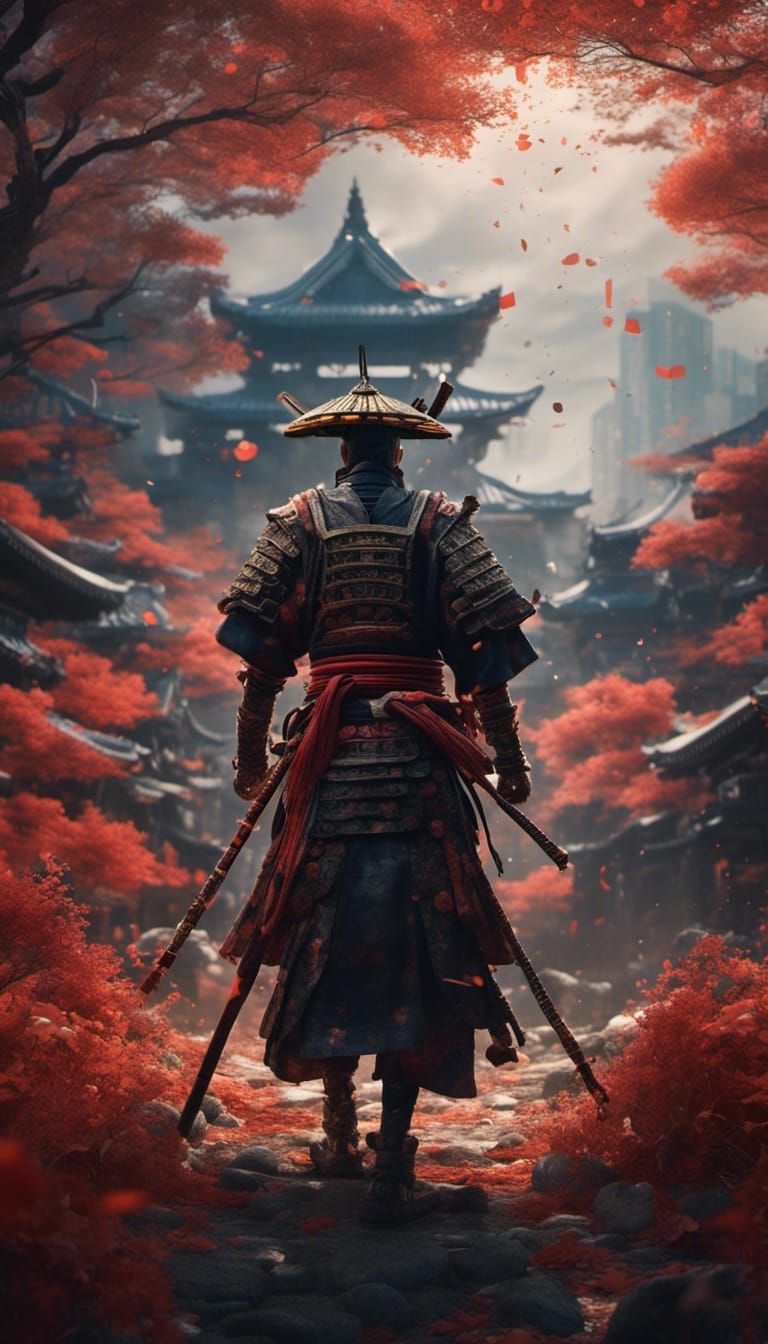 Feudal Japan Samurai Painting in Detailed Matte Style