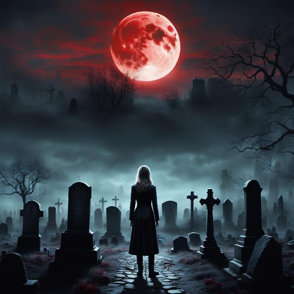 Buffy Summers in Eerie Cemetery Under Blood Moon