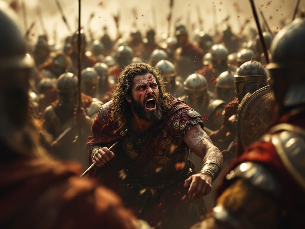 Biblical Battlefield Scene: Wounded King in Ancient Battle