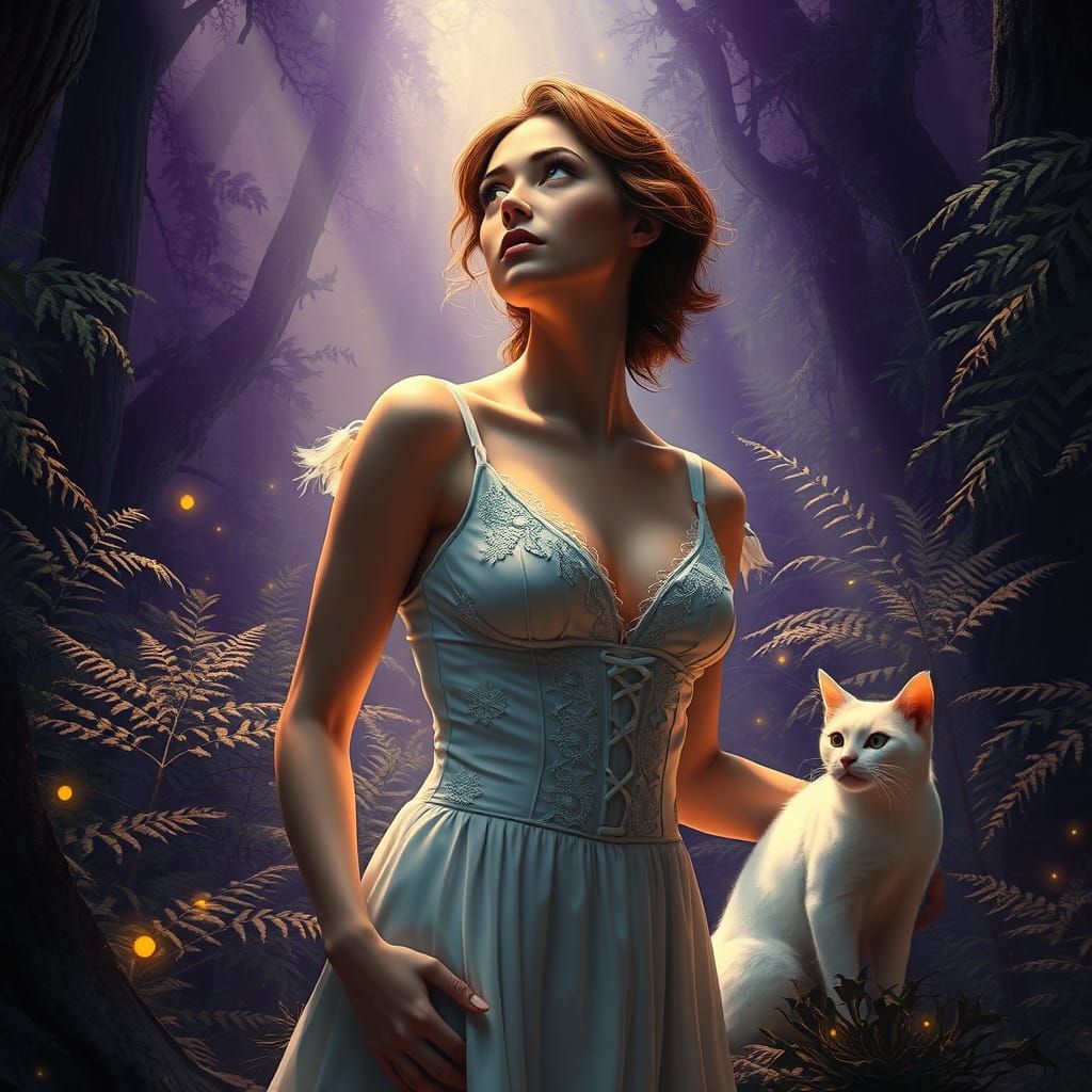 Enchanted Realism: Whimsical Woman in Tattered Elegance