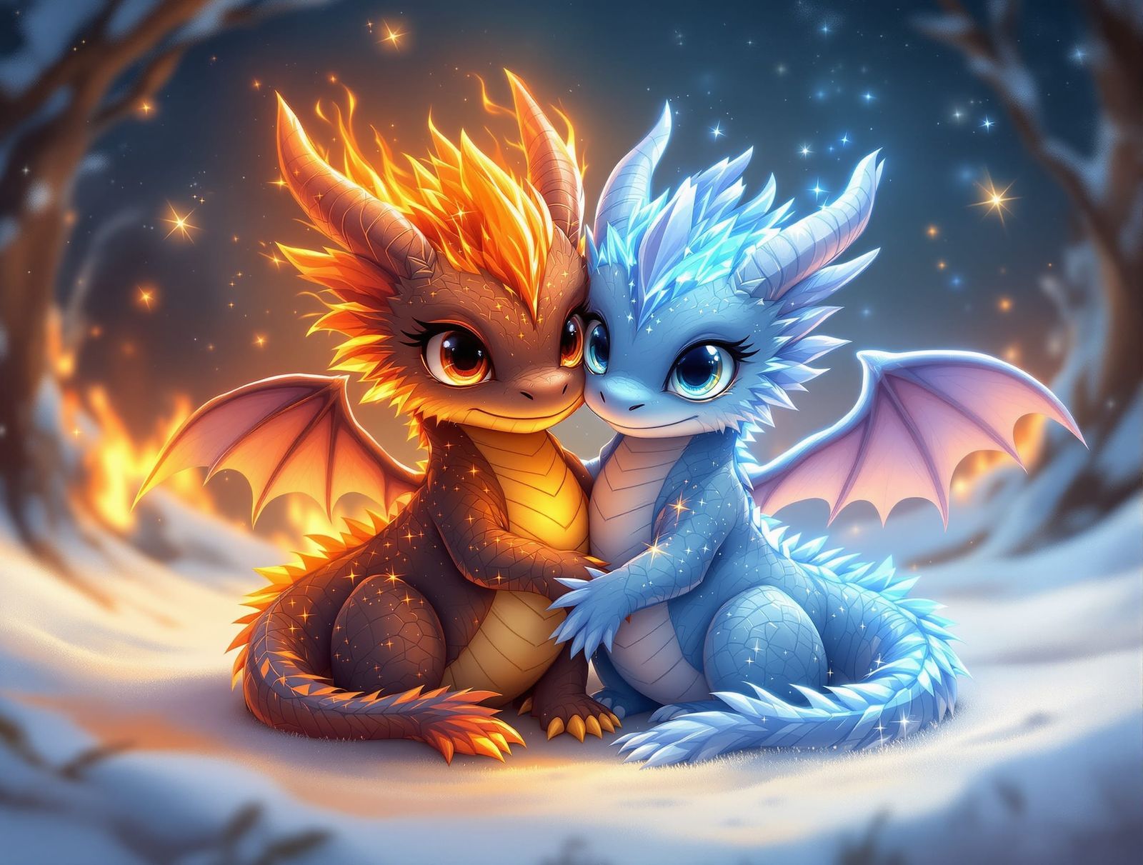 Adorable Chibi Dragons: Ice and Fire Friends