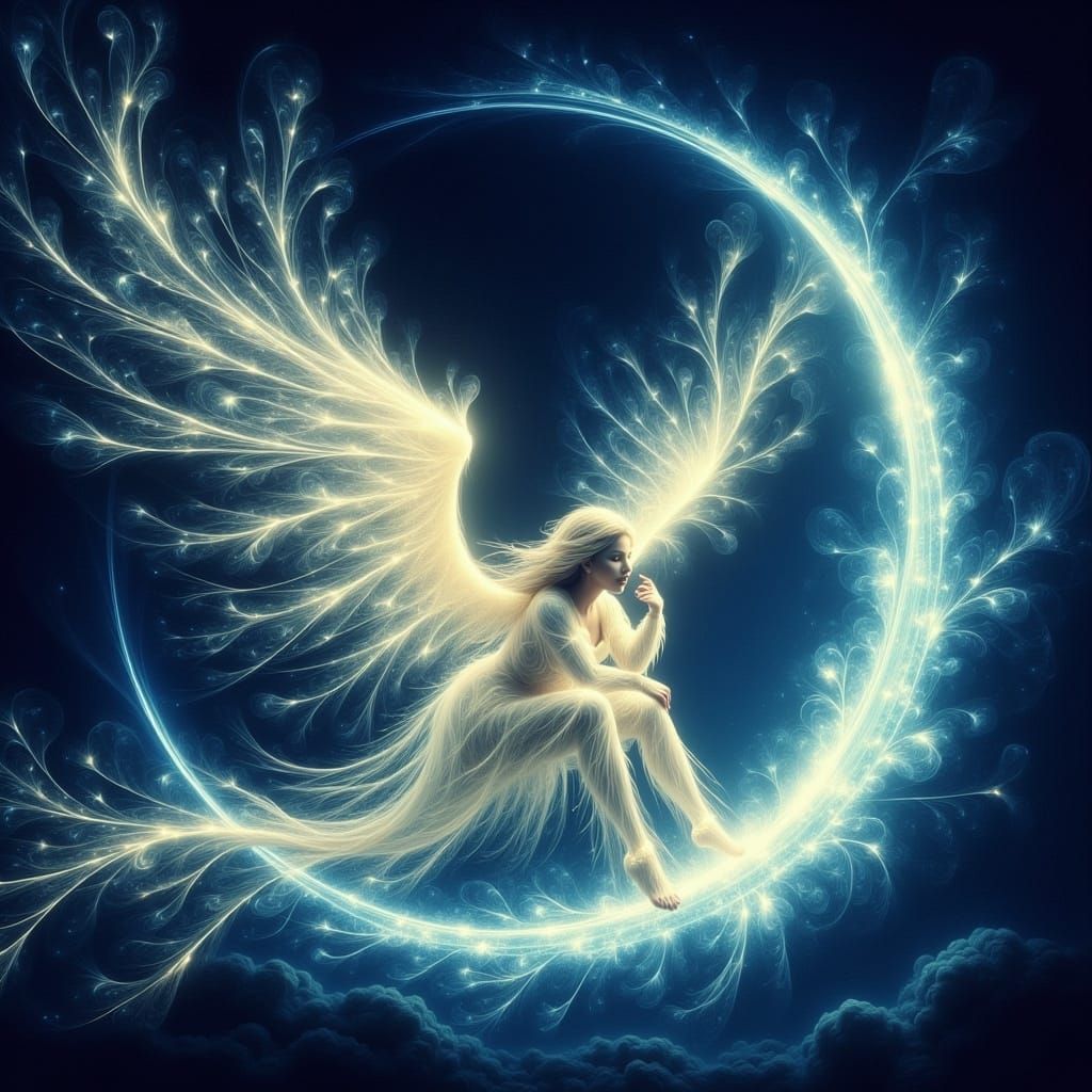 Golden Light Angel on Crescent Moon