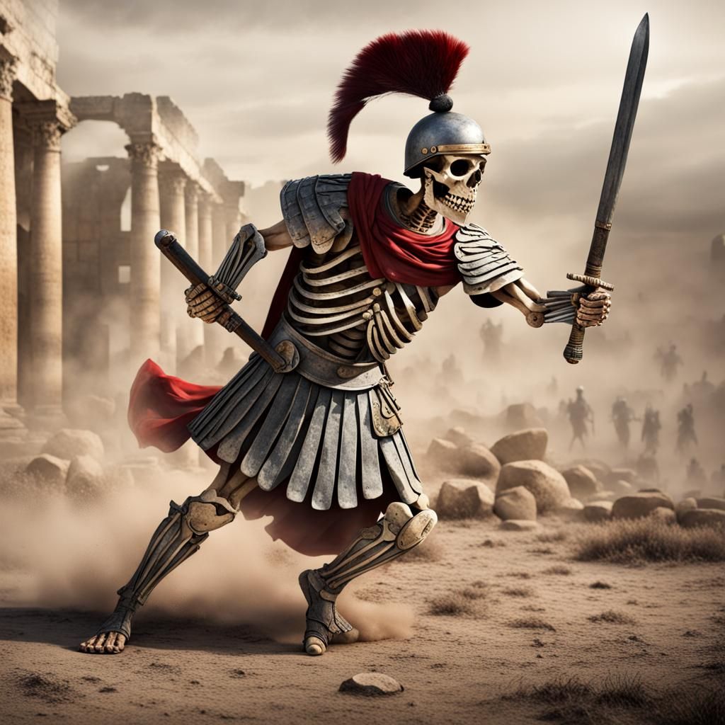 Skeleton Roman Soldier in Combat