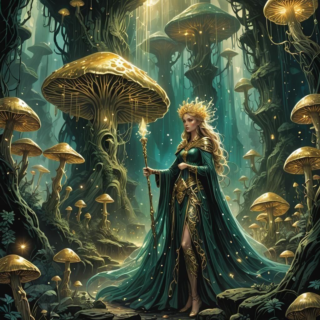 Iridescent Goddess in Crystal Cavern: Comic Book Art